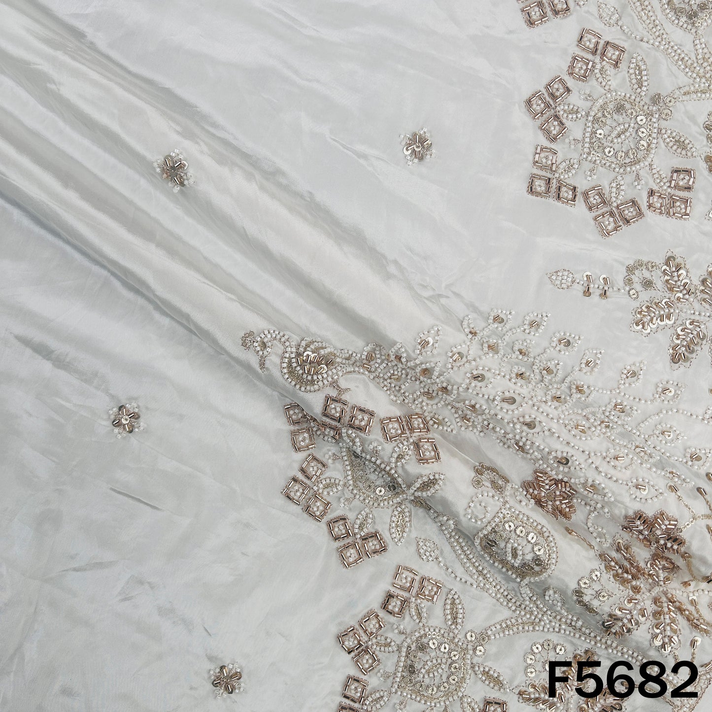 Dyeable Cut Dana Zari Sequins Work Crepe Fabric - F5682