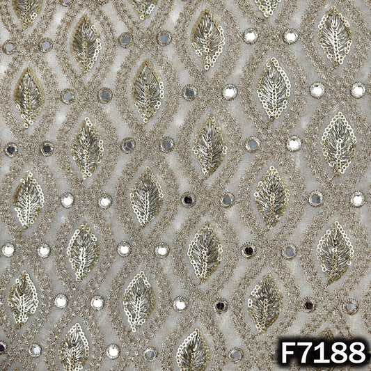 Dyeable Faux Mirror Zari Sequins Embroidered Georgette Fabric