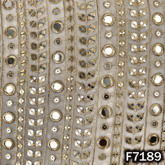 Dyeable Faux Mirror Zari Sequins Embroidered Georgette Fabric - F7189