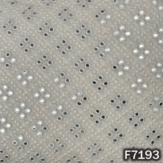 Dyeable Faux Mirror Thread Embroidered Georgette Fabric - F7193