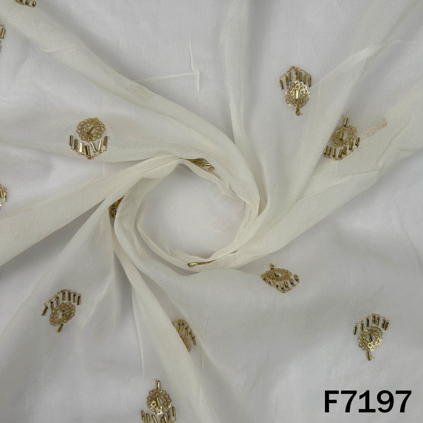 Dyeable Cut Dana Zari Sequins Embroidered Georgette Fabric - F7197