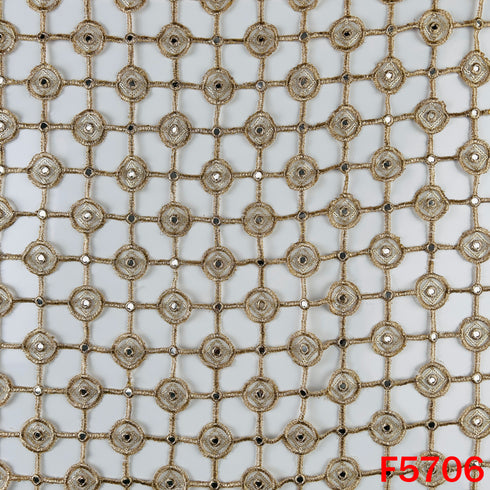 Zari Sequins Faux Mirror Fancy Cut Work Fabric - F5706