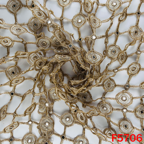 Zari Sequins Faux Mirror Fancy Cut Work Fabric - F5706