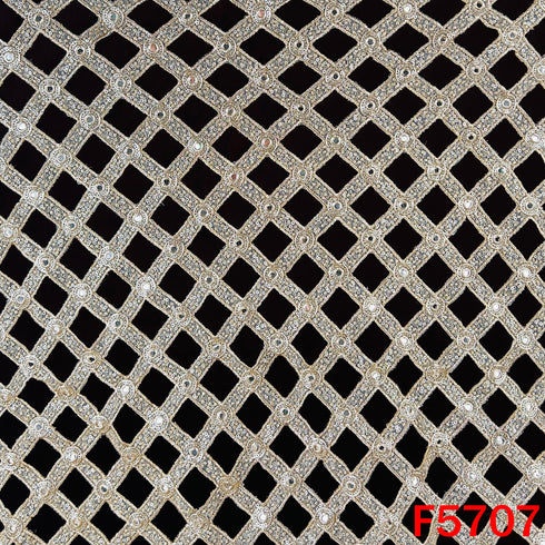 Zari Sequins Faux Mirror Fancy Cut Work Fabric - F5707