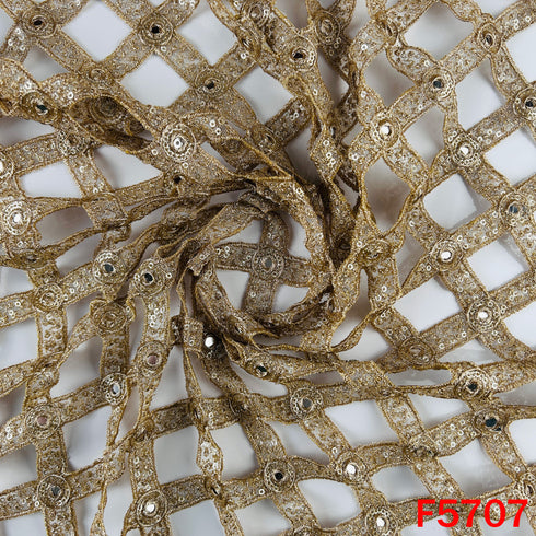 Zari Sequins Faux Mirror Fancy Cut Work Fabric - F5707