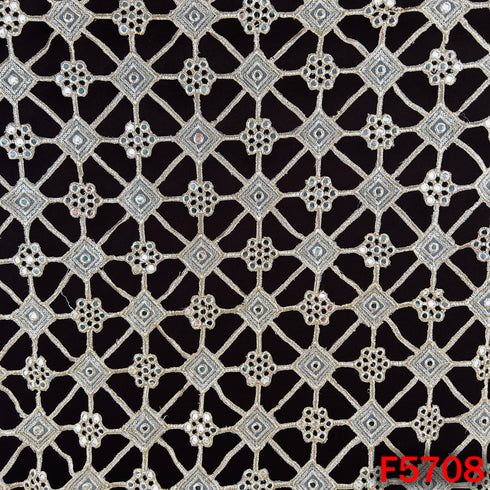 Zari Sequins Faux Mirror Fancy Cut Work Fabric - F5708