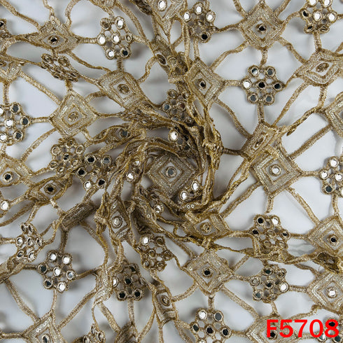 Zari Sequins Faux Mirror Fancy Cut Work Fabric - F5708