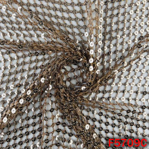 Zari Sequins Fancy Cut Work Fabric - F5709