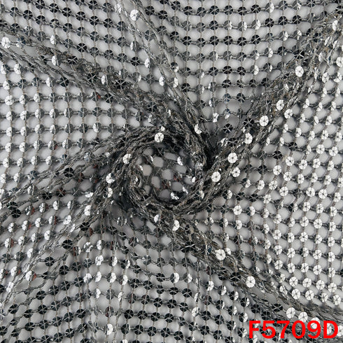 Zari Sequins Fancy Cut Work Fabric - F5709