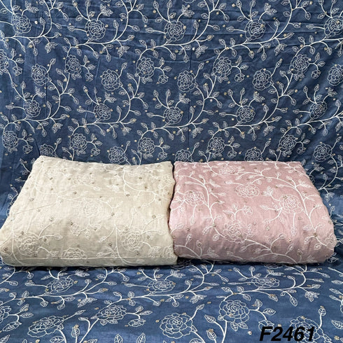 Zari Thread Embroidered Tusser Silk Fabric-2461