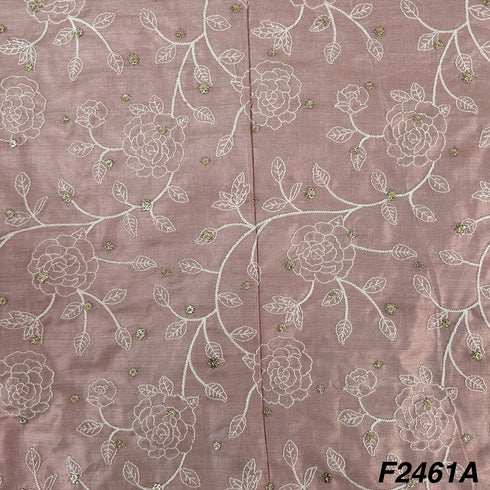 Zari Thread Embroidered Tusser Silk Fabric-2461