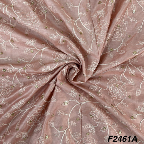 Zari Thread Embroidered Tusser Silk Fabric-2461