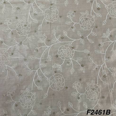 Zari Thread Embroidered Tusser Silk Fabric-2461