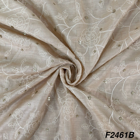 Zari Thread Embroidered Tusser Silk Fabric-2461