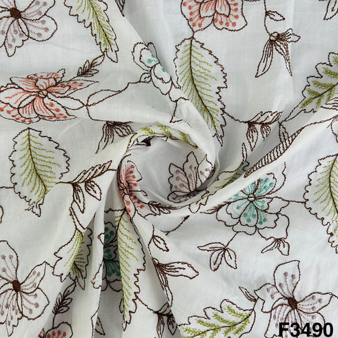 Thread Sequins Embroidered Mul Cotton Fabric-F3490