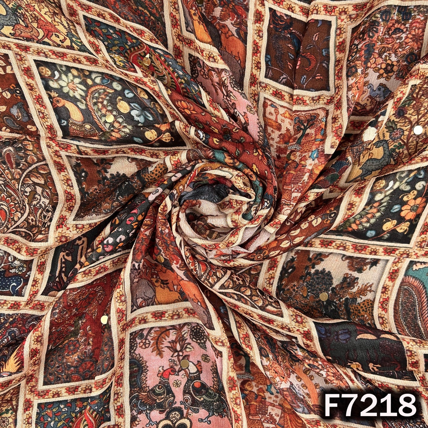 Digital Print Pasted Sequins Chinnon Chiffon Fabric - F7218