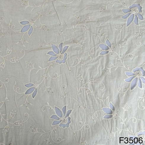 Thread Sequins Embroidered Kora Cotton Fabric-F3506
