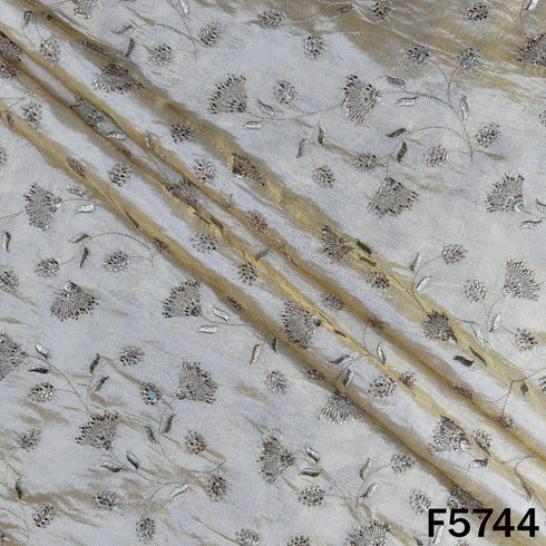 Dyeable Cut Dana Zari Sequins Work Shimmer Tissue Fabric - F5744