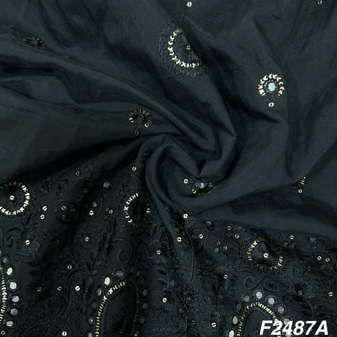 Thread Sequins Mirror Embroiderd Cotton Silk Fabric F2487