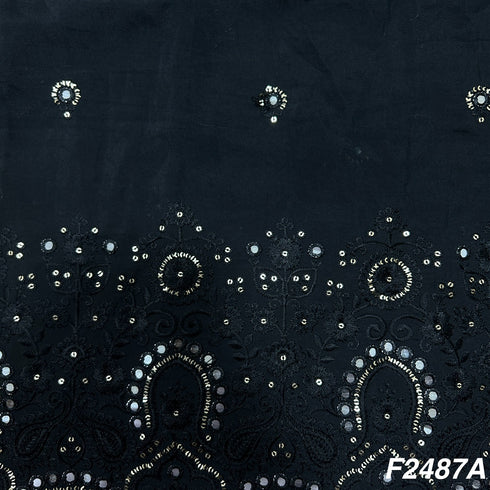 Thread Sequins Mirror Embroiderd Cotton Silk Fabric F2487