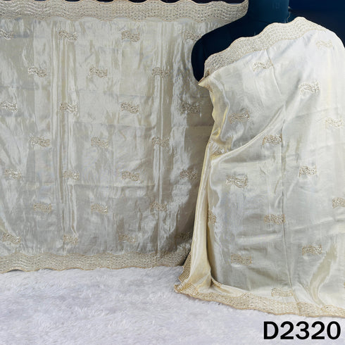 Dyeable Cut Dana Zari Sequins Work Shimmer Tissue Dupatta - D2320