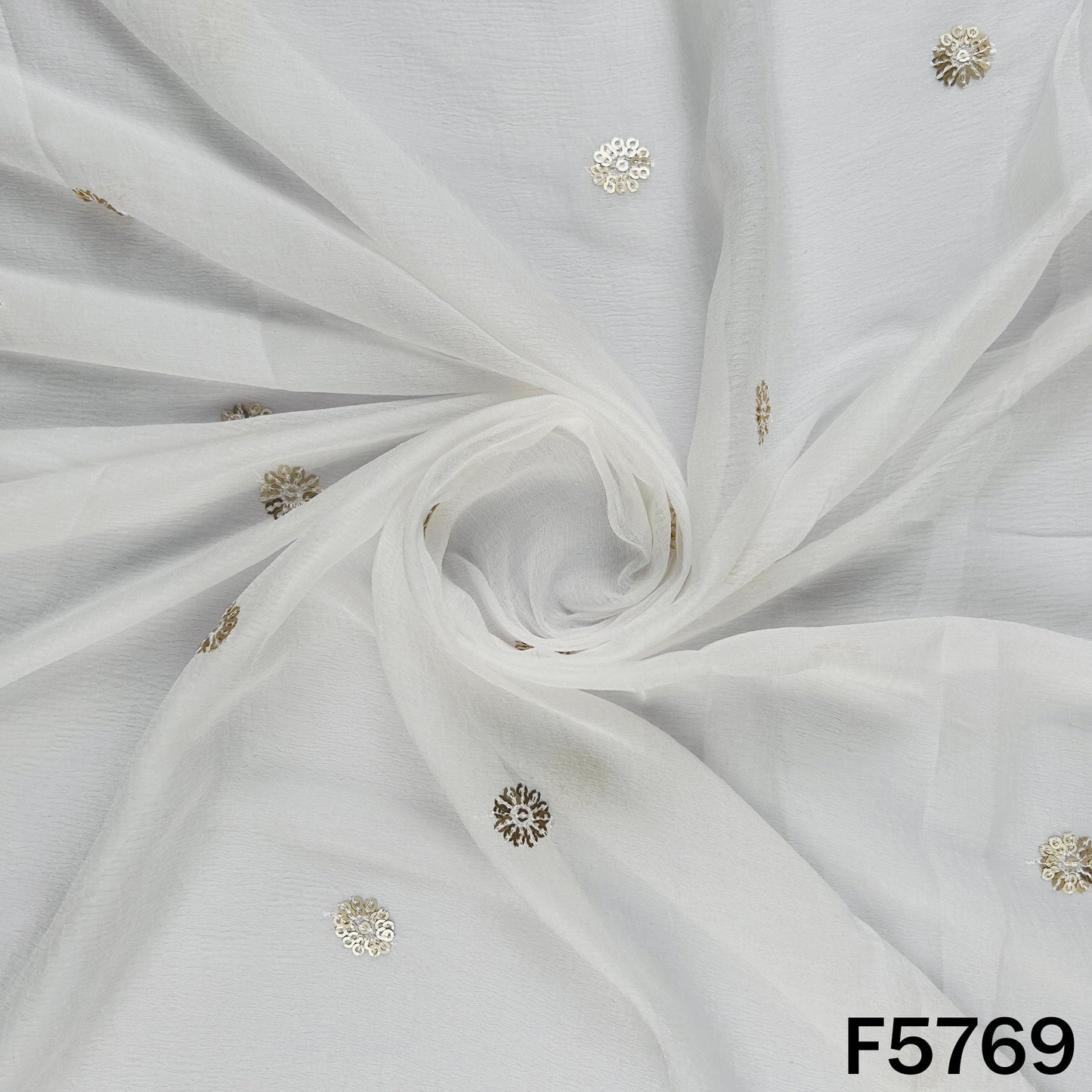 Dyeable Zari Sequins Work Chinnon Fabric - F5769