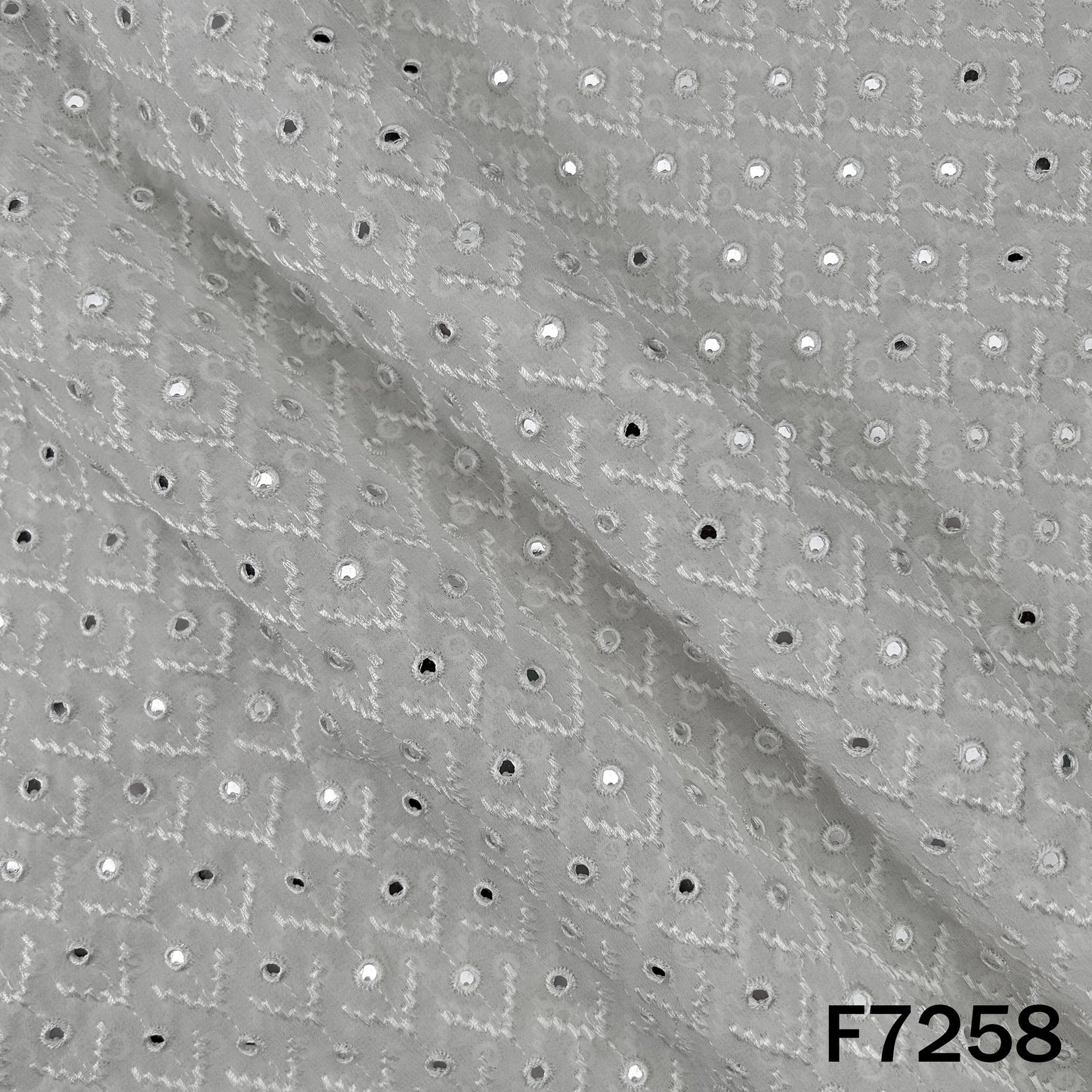 Dyeable Faux Mirror Thread Embroidered Georgette Fabric - F7258