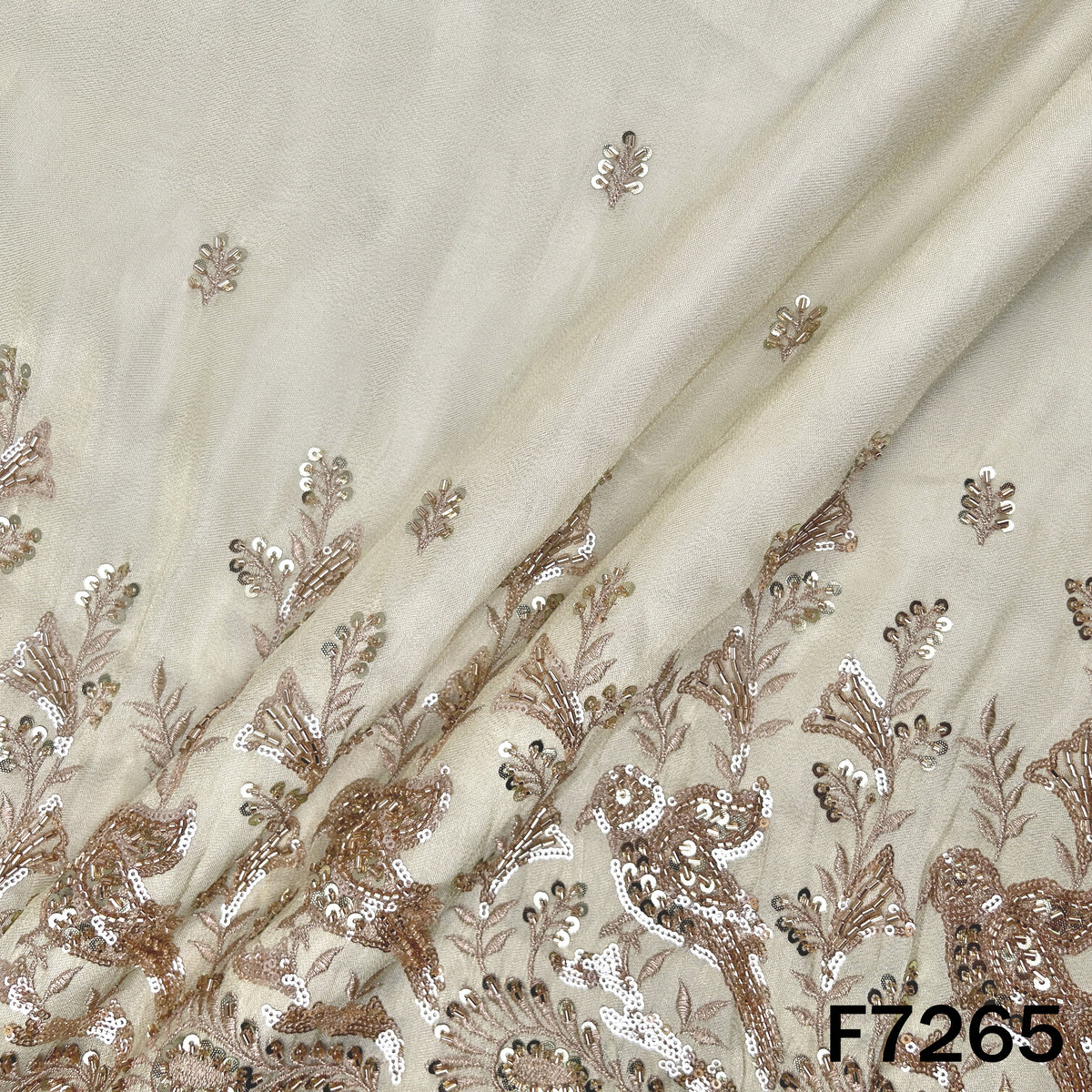 Dyeable Cut Dana Zari Sequins Embroidered Shimmer Tissue Fabric - F7265