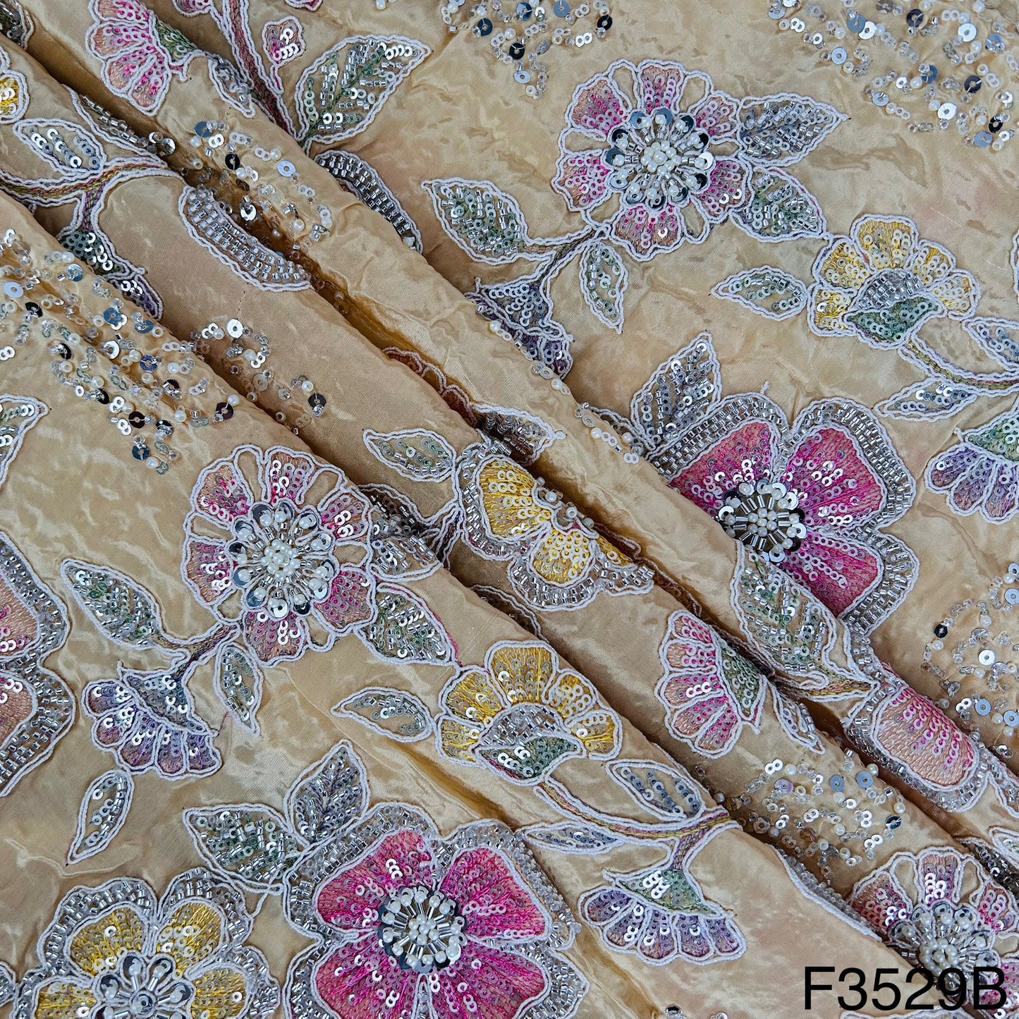 Beads & Pearl Hard Work Embroidered Viscose Crepe Fabric-F3529