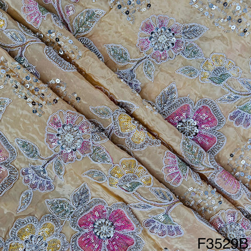 Beads & Pearl Hard Work Embroidered Viscose Crepe Fabric-F3529