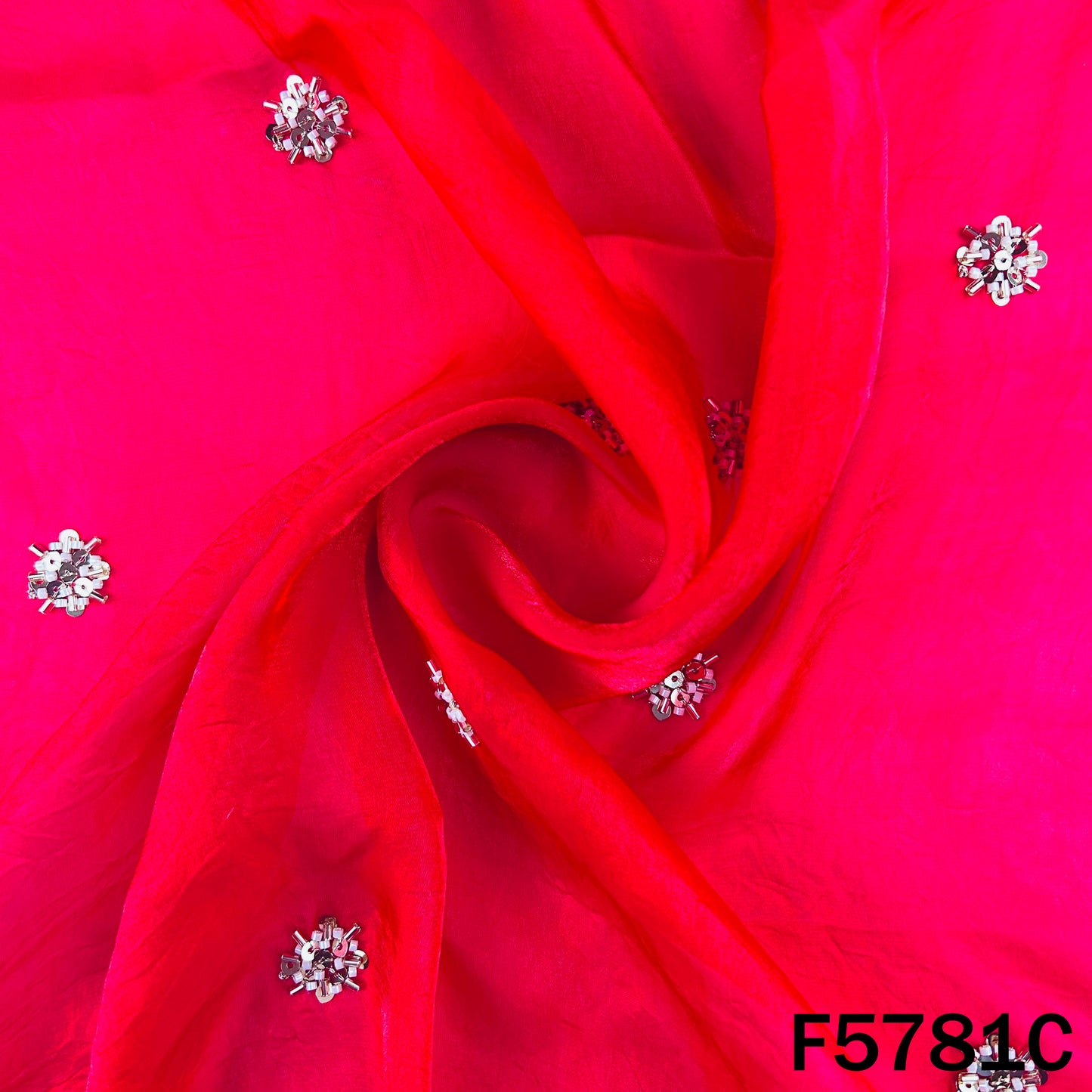 Cut Dana Zari Sequins Work shiny organza Fabric - F5781