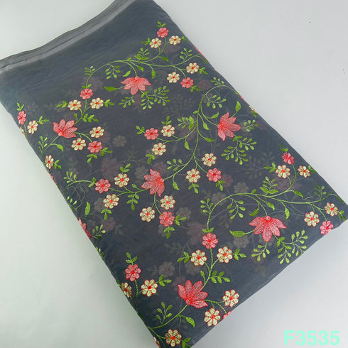 Thread Embroidered 2*2 Rubia Cotton Fabric-F3535