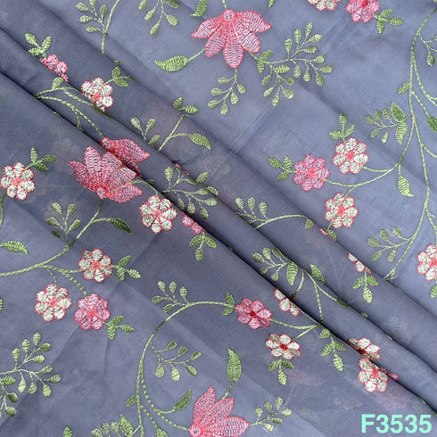 Thread Embroidered 2*2 Rubia Cotton Fabric-F3535