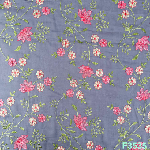 Thread Embroidered 2*2 Rubia Cotton Fabric-F3535