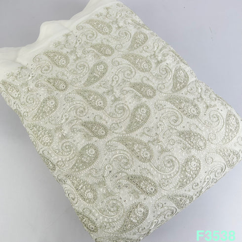 Dyeable Zari Sequins Thread Embroidered Georgette Fabric-F3538