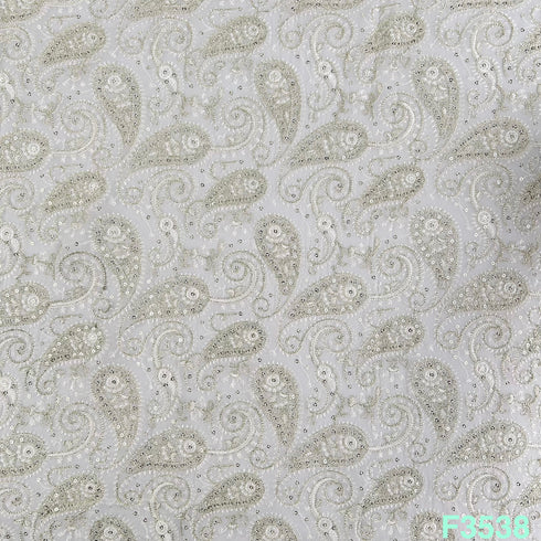 Dyeable Zari Sequins Thread Embroidered Georgette Fabric-F3538