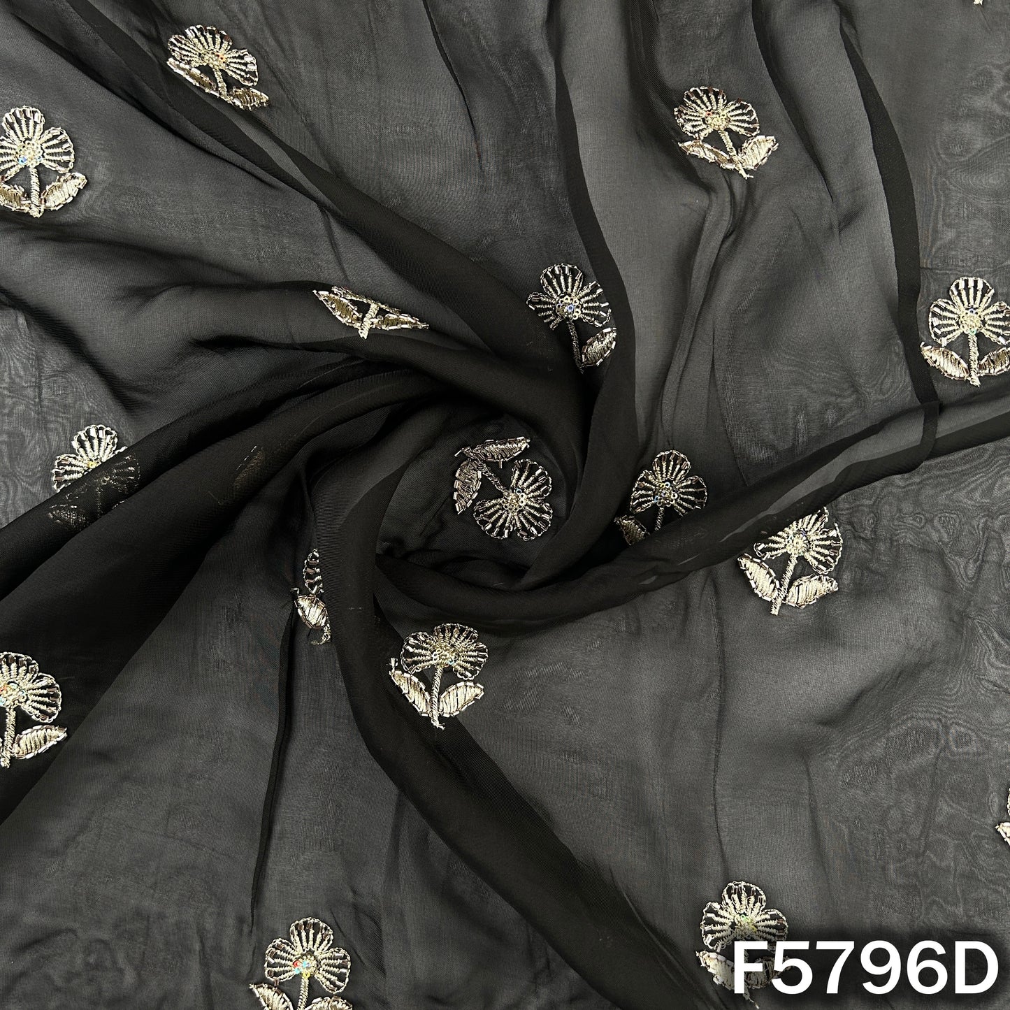 Cut Dana Zari Sequins Work Organza Fabric - F5796