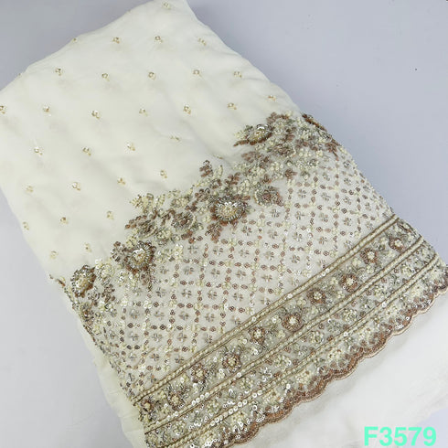 Cut Dana Zari Sequins Embroidered Georgette Fabric-F3579