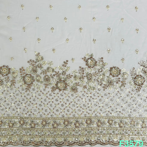 Cut Dana Zari Sequins Embroidered Georgette Fabric-F3579