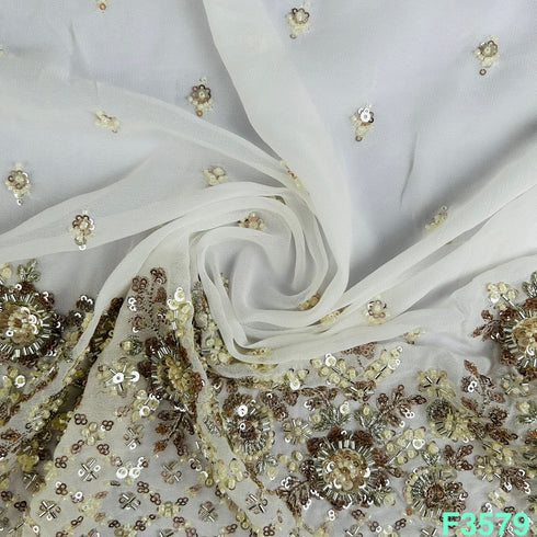 Cut Dana Zari Sequins Embroidered Georgette Fabric-F3579