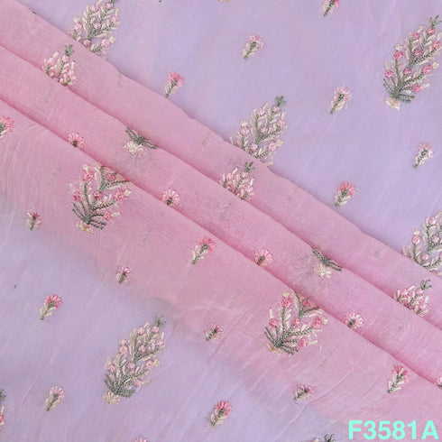 Thread Embroidered Mul Chanderi Fabric-F3581