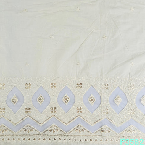 Organza Patch Work Thread Sequins Embroidered Kora Cotton Fabric-F3582