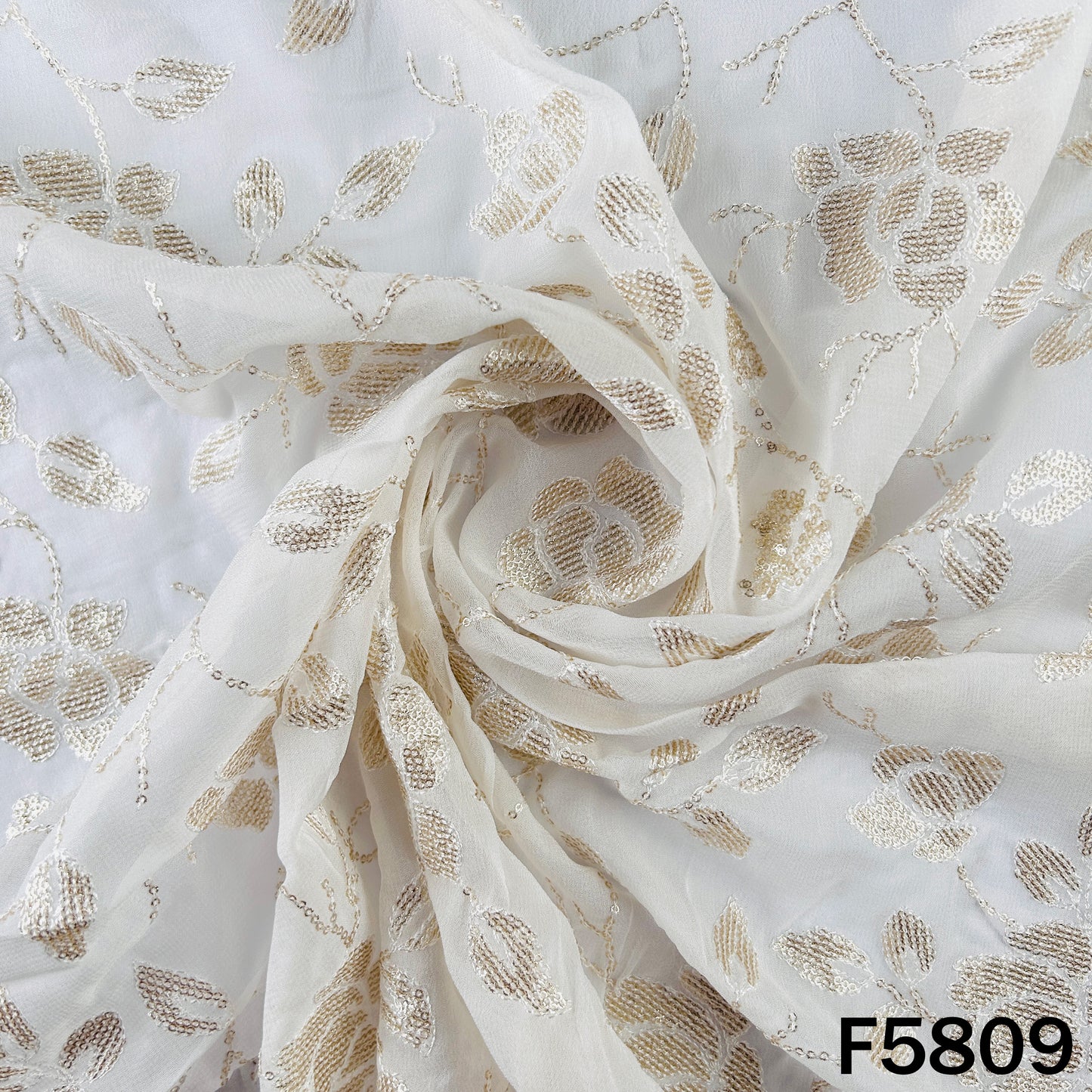 Dyeable Thread Sequins Embroidered Georgette Fabric - F5809
