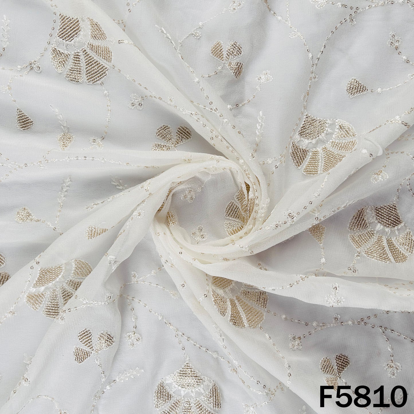 Dyeable Thread Sequins Embroidered Georgette Fabric - F5810