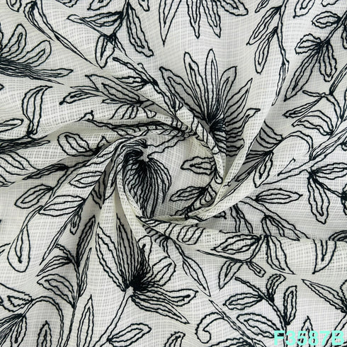Thread Embroidered Kota Cotton Fabric-F3587