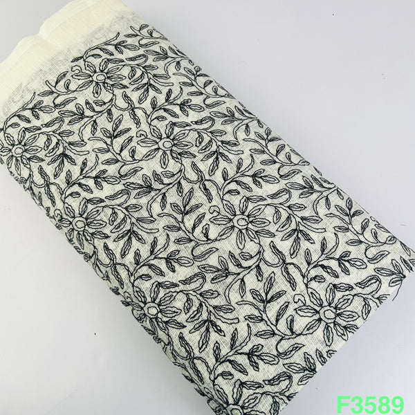 Thread Embroidered Kota Cotton Fabric-F3589