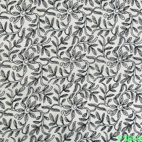 Thread Embroidered Kota Cotton Fabric-F3589