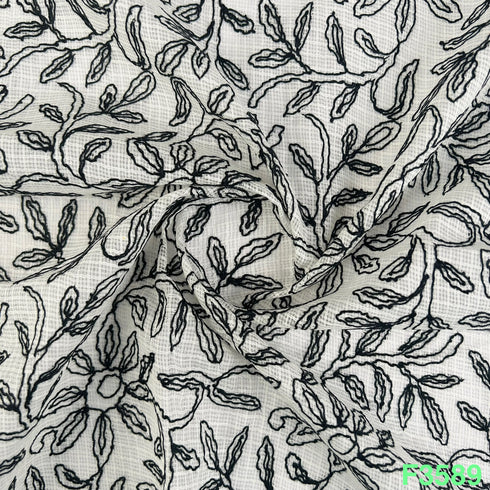 Thread Embroidered Kota Cotton Fabric-F3589