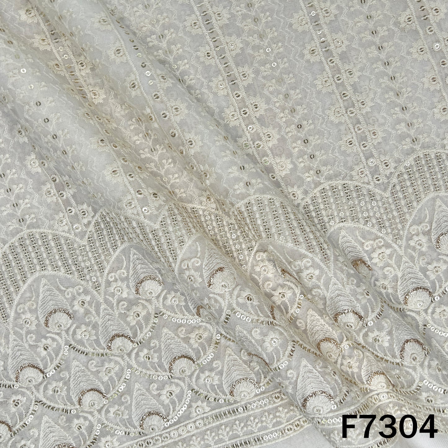 Dayeable Thread Zari Sequins Embroidered Georgette Fabric - F7304
