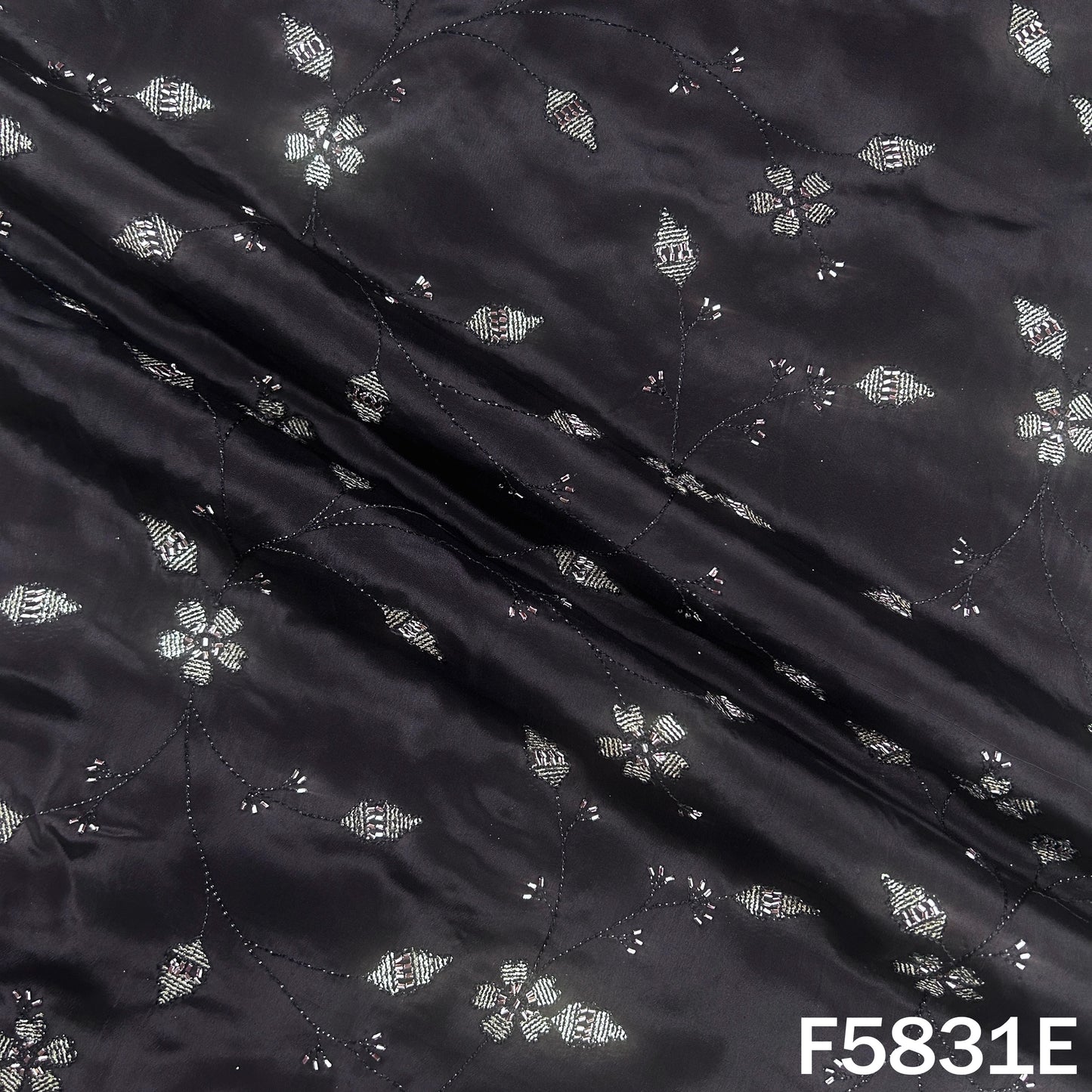 Cut Dana Thread Sequins Embroidered Crepe Fabric - F5831